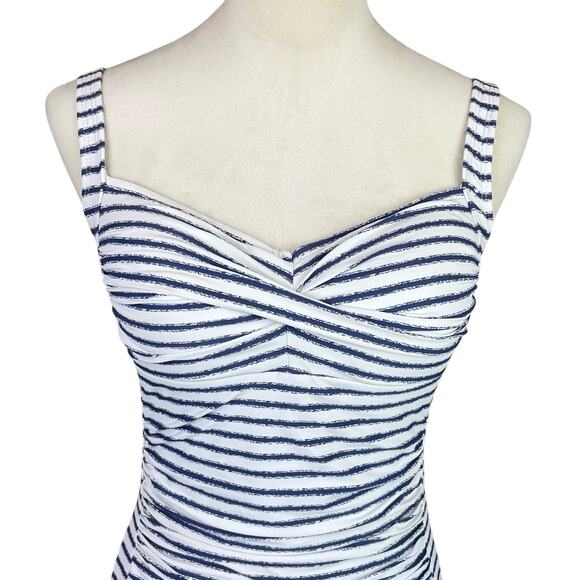 Nip Tuck Swim Blue & White Stripe Multi Fit Cup Ruched Bust One Piece Swimsuit - Picture 4 of 11